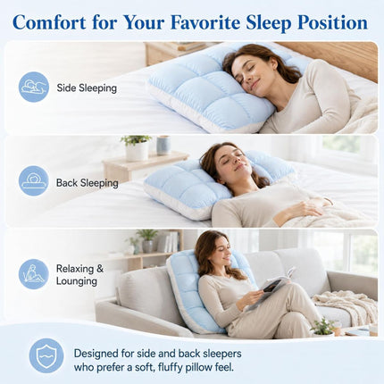 Mellow Puff Cooling Pillow for Sleeping, Fluffy Cloud Pillow with Ice-Silk Touch, Breathable Quilted Grid Design, for Side and Back Sleepers, Machine Washable - Purple - Size 26in*20in