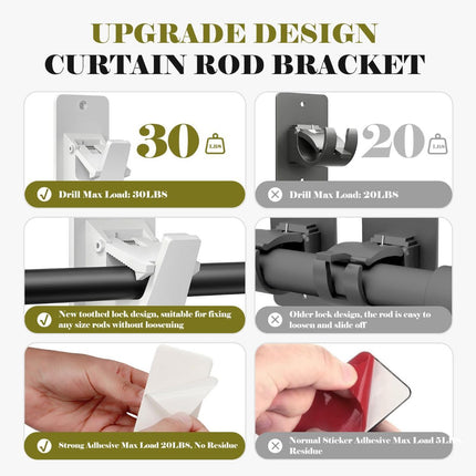 4 Pack No Drill Curtain Rod Brackets (White)