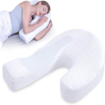 Side Sleeper Pillow with Arm Hole, Ergonomic Memory Foam Arm Pillow for Shoulder Comfort, Side Sleeping Support for Neck and Back, Removable Washable Cover, for Side  Sleepers - White - Size 58cm*43cm