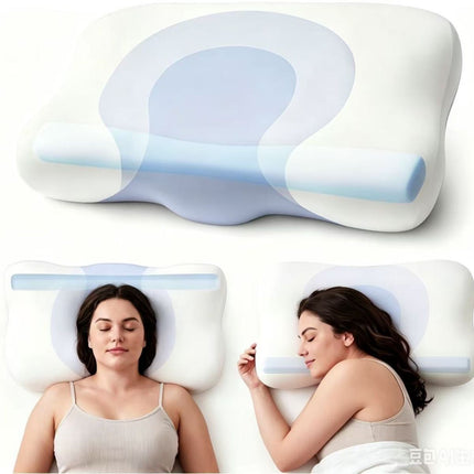 Cervical Neck Pillow - Memory Foam Pillows for Ergonomic Orthopedic Pillow for Neck Pain Relief, Double - Sided Design Shape Gently Cradles Head & Provides for Side & Back Sleepers