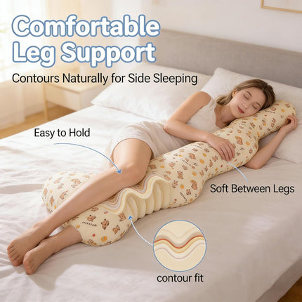 Long Rectangular Leg Pillow for Side Sleeping, Breathable Summer Cushion with Removable Washable Cover, Slim Lightweight Support Pillow for Bed Sofa Couch Travel Use - Pink - Size 130cm