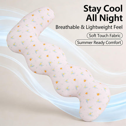 Long Rectangular Leg Pillow for Side Sleeping, Breathable Summer Cushion with Removable Washable Cover, Slim Lightweight Support Pillow for Bed Sofa Couch Travel Use - White - Size 100cm
