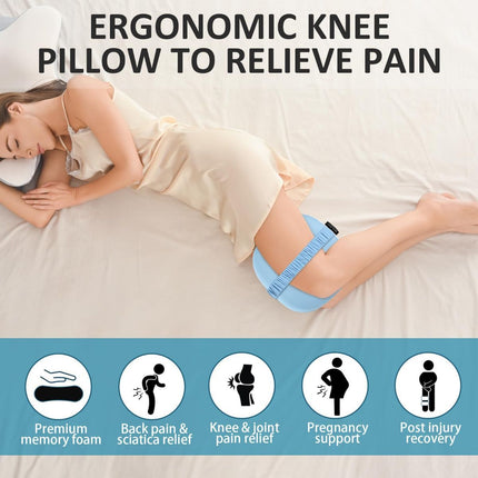 Side Sleeper Knee Pillow, Memory Foam Leg Pillow, Ergonomic Between Leg Pillow Eases Back Hip Pain, Spine Alignment Sciatica Relief, Knee Pillow with Ice Silk Cover and Elastic Strap - White - Size 10in*9in