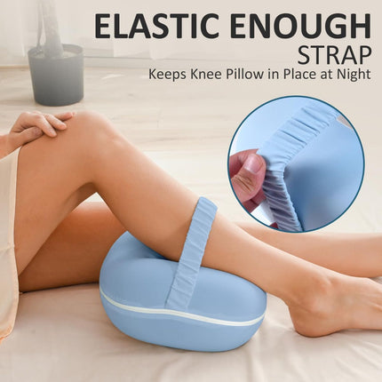 Side Sleeper Knee Pillow, Memory Foam Leg Pillow, Ergonomic Between Leg Pillow Eases Back Hip Pain, Spine Alignment Sciatica Relief, Knee Pillow with Ice Silk Cover and Elastic Strap - White - Size 10in*9in