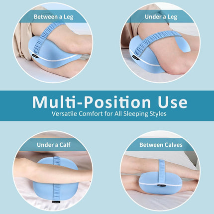 Side Sleeper Knee Pillow, Memory Foam Leg Pillow, Ergonomic Between Leg Pillow Eases Back Hip Pain, Spine Alignment Sciatica Relief, Knee Pillow with Ice Silk Cover and Elastic Strap - White - Size 10in*9in