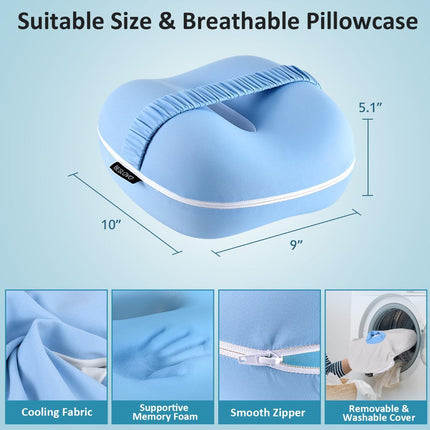 Side Sleeper Knee Pillow, Memory Foam Leg Pillow, Ergonomic Between Leg Pillow Eases Back Hip Pain, Spine Alignment Sciatica Relief, Knee Pillow with Ice Silk Cover and Elastic Strap - Blue - Size 10in*9in