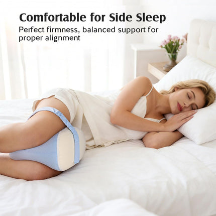 Knee Pillow for Side Sleepers, Memory Foam Leg Pillow with Adjustable & Detachable Strap, Ergonomic Support for Back, Hip, Knee, Sciatica Pain Relief - Blue - Size 30cm*21cm