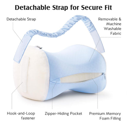 Knee Pillow for Side Sleepers, Memory Foam Leg Pillow with Adjustable & Detachable Strap, Ergonomic Support for Back, Hip, Knee, Sciatica Pain Relief - Blue - Size 30cm*21cm