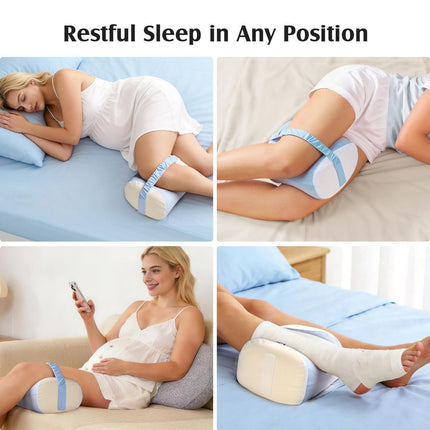 Knee Pillow for Side Sleepers, Memory Foam Leg Pillow with Adjustable & Detachable Strap, Ergonomic Support for Back, Hip, Knee, Sciatica Pain Relief - Blue - Size 30cm*21cm