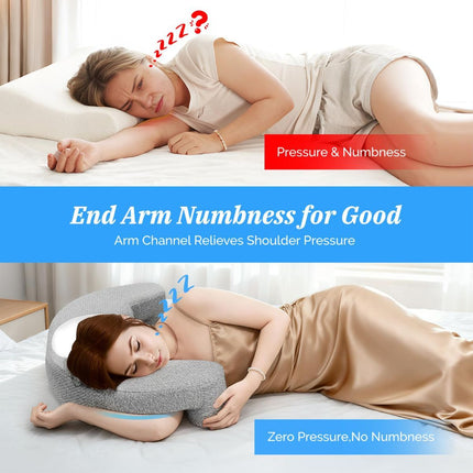 Side Sleeper Pillow with Arm Channel for Shoulder, Neck & Rotator Cuff Pain Relief, Memory Foam Cervical Neck Pillow Also Comfortable for Back Sleepers