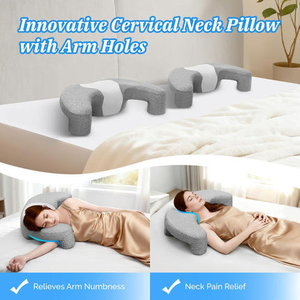 Side Sleeper Pillow with Arm Channel for Shoulder, Neck & Rotator Cuff Pain Relief, Memory Foam Cervical Neck Pillow Also Comfortable for Back Sleepers