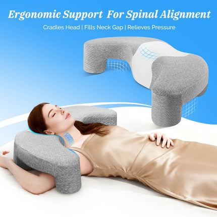 Side Sleeper Pillow with Arm Channel for Shoulder, Neck & Rotator Cuff Pain Relief, Memory Foam Cervical Neck Pillow Also Comfortable for Back Sleepers