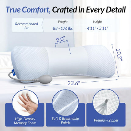 Inflatable Lumbar Support Pillow for Bed with Customized Lower Back