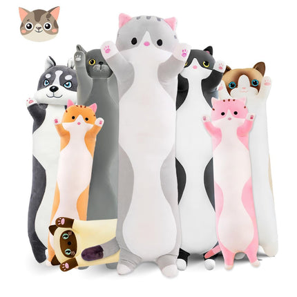 Long Cat Plush Pillow Cat Plush Toy PP Fabric Pillow Soft Cat Pillow Cat-Themed - Gray - Size 51.2