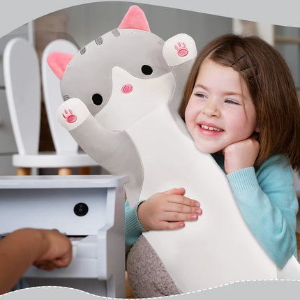 Long Cat Plush Pillow Cat Plush Toy PP Fabric Pillow Soft Cat Pillow Cat-Themed - Gray - Size 51.2