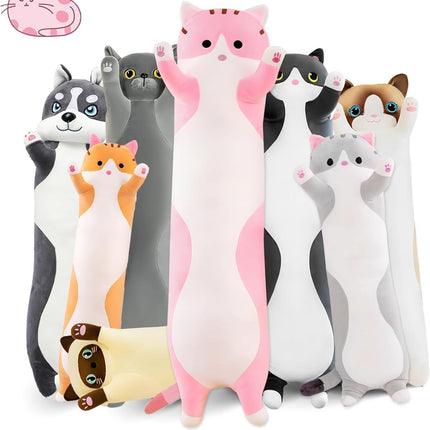 Long Cat Plush Pillow Cat Plush Toy PP Fabric Pillow Soft Cat Pillow Cat-Themed - Pink - Size 43.3in