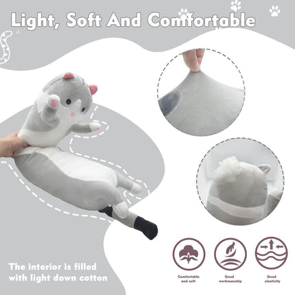 Long Cat Plush Pillow Cat Plush Toy PP Fabric Pillow Soft Cat Pillow Cat-Themed - Pink - Size 51.2