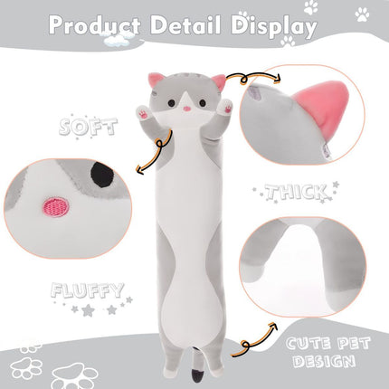 Long Cat Plush Pillow Cat Plush Toy PP Fabric Pillow Soft Cat Pillow Cat-Themed - Yellow - Size 43.3in