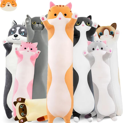 Long Cat Plush Pillow Cat Plush Toy PP Fabric Pillow Soft Cat Pillow Cat-Themed - Yellow - Size 51.2