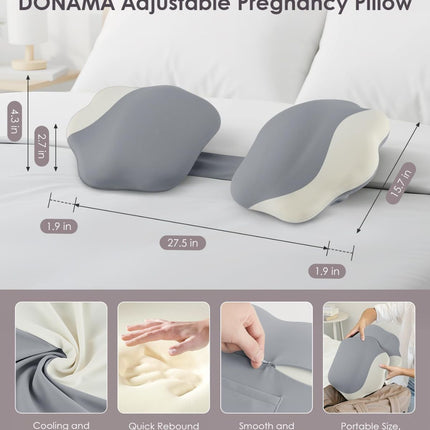 Pregnancy Pillows for Sleeping, Memory Foam Maternity Pillow Support for Back Belly HIPS, Adjustable Travel Wedge Pillow for Pregnant Women, Side Sleeping Pregnant Pillows with Cooling Pillowcase - Pink - Size 27.5in*15.7in