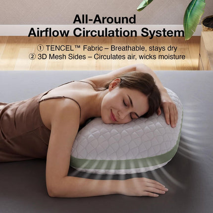 Tencel Side Sleeper Pillow for Neck and Shoulder Pain, Curved Crescent Design with Adjustable Shredded Memory Foam, Silk-Like Soft Cover for Face & Hair Care, Queen
