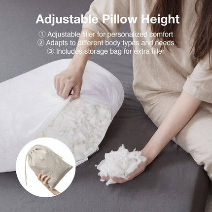 Tencel Side Sleeper Pillow for Neck and Shoulder Pain, Curved Crescent Design with Adjustable Shredded Memory Foam, Silk-Like Soft Cover for Face & Hair Care, Queen