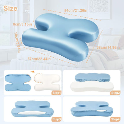 Side Sleeper Pillow for Anti-Wrinkle, Cooling Memory Foam Beauty Pillows for Neck Pain & Breathing Smoothly, Silky Satin Anti-Aging Pillow with Ergonomic Design for Back and Side Sleeper - Blue - Size 57cm*38cm