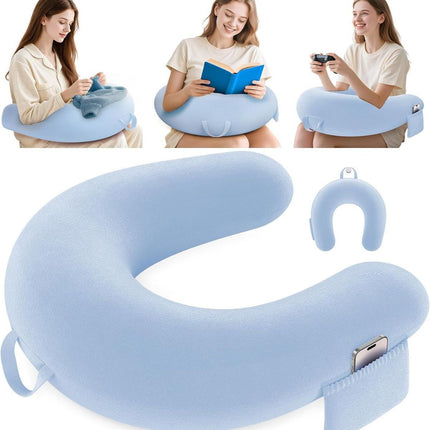 Reading Lap Pillow Ergonomic U Shape Cushion | Reading Pillow for Bed for Adults Elbow Rest Reduces Fatigue Desk Couch Floor Sofa Sitting Working Crocheting Writing - Sky Blue - Size 40cm*34cm