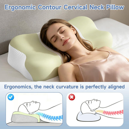 Memory Foam Cervical Pillow, Neck Comfort Support,Ergonomic High-Low Contour Neck Pillow, Supportive Sleeping Pillow for Side, Back, Stomach Sleepers, Removable Washable Cover(Green)