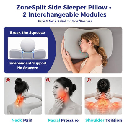 Side Sleeper Pillow - Face & Neck Relief, Dual-Mode 2-in-1, 60D Memory Foam, Dual-Height: 4" & 5", Cervical Support for Side Sleepers, Cooling Washable Cover - White - Size 60cm*38cm
