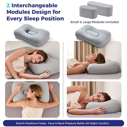 Side Sleeper Pillow - Face & Neck Relief, Dual-Mode 2-in-1, 60D Memory Foam, Dual-Height: 4" & 5", Cervical Support for Side Sleepers, Cooling Washable Cover - White - Size 60cm*38cm
