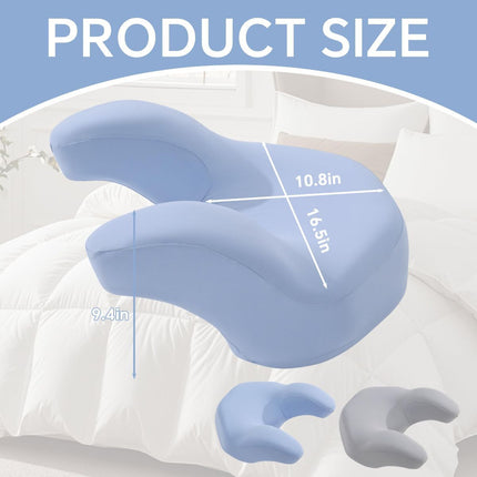 Back Sleeping Training Pillow, Memory Foam Beauty Pillow with Adjustable Height, Neck & Shoulder Support, 2 Washable Covers, Blue