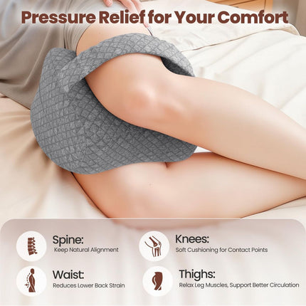 Knee Pillow for Side Sleepers, Supportive Memory Foam Leg Pillow for Side Sleeping with Elastic Strap, Heart-Shape Pillow Between Legs for Pain Relief on Sciatica, Hip Joints - White - Size 10.6in*11in