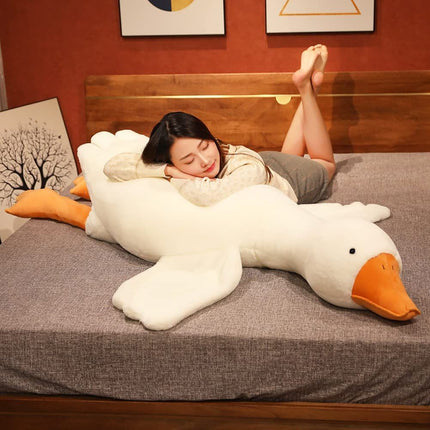 Giant White Goose Plush Pillow Soft Fabric Pillow Sleeping Companion Hugging - White - Size 20in