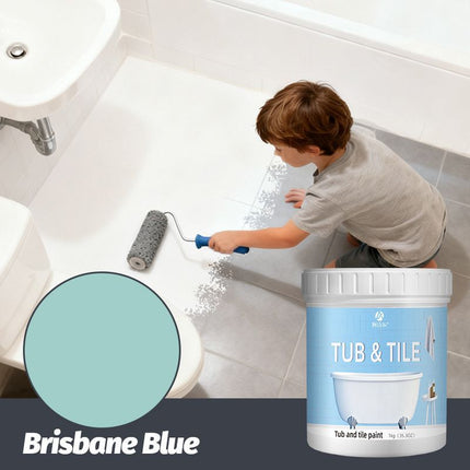 Tub & Tile Paint: Waterproof, Non-Slip, Eco-Friendly for Ceramic Surfaces – Ideal for Bathrooms, Kitchens, Showers, Tiles, Sinks, Countertops, Bathtubs, Floor Tiles, and DIY Home Renovation - Blue Gray - Size 500g