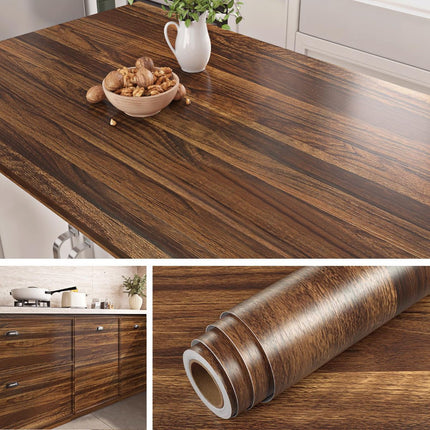 Walnut Contact Paper Wood Grain Peel and Stick Countertops Waterproof Counter Top Contact Paper Wood Wallpaper Brown Walnut Vinyl Wrap for Cabinets Desk Wallpaper Removable Veneer 15.8inx78.8in