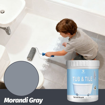Tub & Tile Paint: Waterproof, Non-Slip, Eco-Friendly for Ceramic Surfaces – Ideal for Bathrooms, Kitchens, Showers, Tiles, Sinks, Countertops, Bathtubs, Floor Tiles, and DIY Home Renovation - Morandi Gray - Size 300g