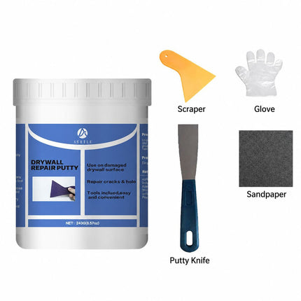 Drywall Repair Kit,Drywall Hole Patch Repair Kit,Wall Spackle Paste to Fix Wall Surface Holes and Creak Damage with White Wall Repair Putty,Scraper,Sanding Pad Fill Quick and Easy Solution - White - Size 8.57oz