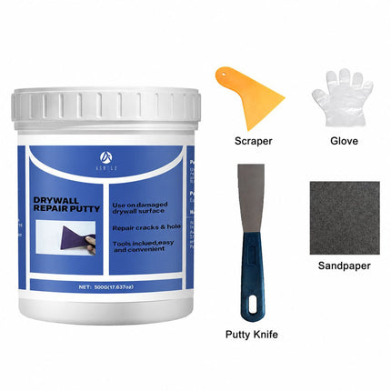 Drywall Repair Kit,Drywall Hole Patch Repair Kit,Wall Spackle Paste to Fix Wall Surface Holes and Creak Damage with White Wall Repair Putty,Scraper,Sanding Pad Fill Quick and Easy Solution - White - Size 17.637oz