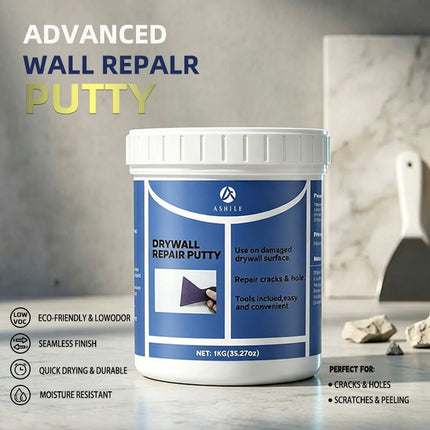 Drywall Repair Kit,Drywall Hole Patch Repair Kit,Wall Spackle Paste to Fix Wall Surface Holes and Creak Damage with White Wall Repair Putty,Scraper,Sanding Pad Fill Quick and Easy Solution - White - Size 17.637oz