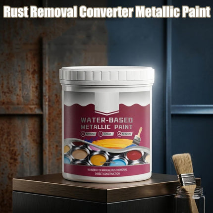 Rust Removal Converter Metallic Paint, Anti-Rust Metal Paint, 2-In-1 Rust Converter & Metal Primer – Perfect for Trailers, Fences, Gates, Railings, Pipes, Roofing, Outdoor Furniture, Farm Equipment, Marine Hardware and Industrial Surfaces - Silver - Size