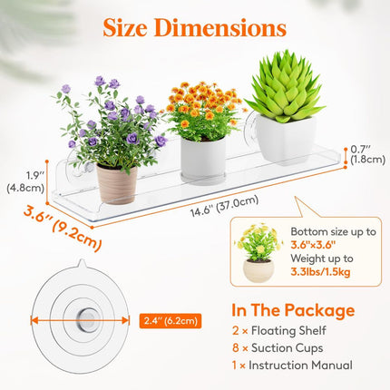 Window Plant Shelves 14.6, 2 Pack Acrylic Suction Cup (Size 4 Pack)