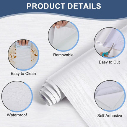 Matte White Contact Paper Wood Grain Peel and Stick Countertops Waterproof Counter Top Contact Paper Wood Wallpaper Brown Walnut Vinyl Wrap for Cabinets Desk Wallpaper Removable Veneer 15.8inx78.8in