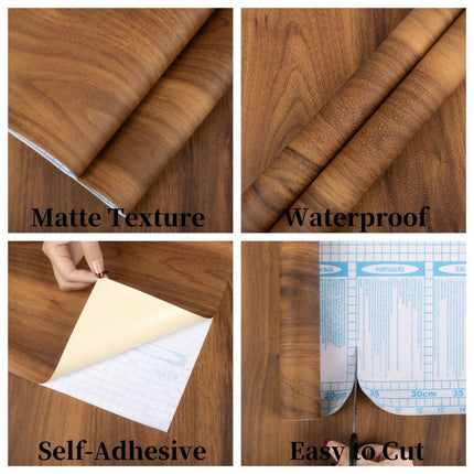 Walnut Brown Contact Paper Wood Grain Peel and Stick Countertops Waterproof Counter Top Contact Paper Wood Wallpaper Brown Walnut Vinyl Wrap for Cabinets Desk Wallpaper Removable Veneer 15.8inx78.8in