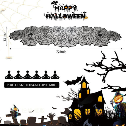 Halloween Table Runner, Black Lace Spider Web Table Runners