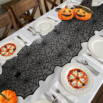 Halloween Table Runner, Black Lace Spider Web Table Runners