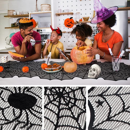 Halloween Table Runner, Black Lace Spider Web Table Runners