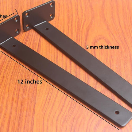 12 Inch Black Hidden L Shelf Bracket (1.6 Inch Thicked) (Size 2 Pack)