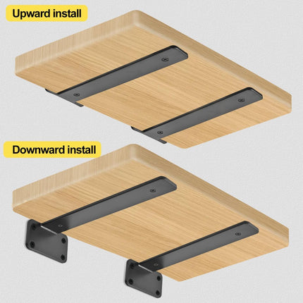 12 Inch Black Hidden L Shelf Bracket (1.6 Inch Thicked) (Size 2 Pack)