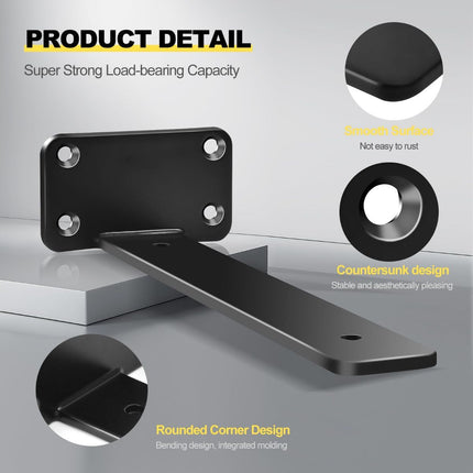 12 Inch Black Hidden L Shelf Bracket (1.6 Inch Thicked) (Size 2 Pack)